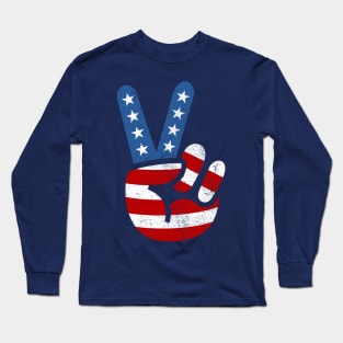 Peace Love Hand USA Flag Vintage Solid Long Sleeve T-Shirt